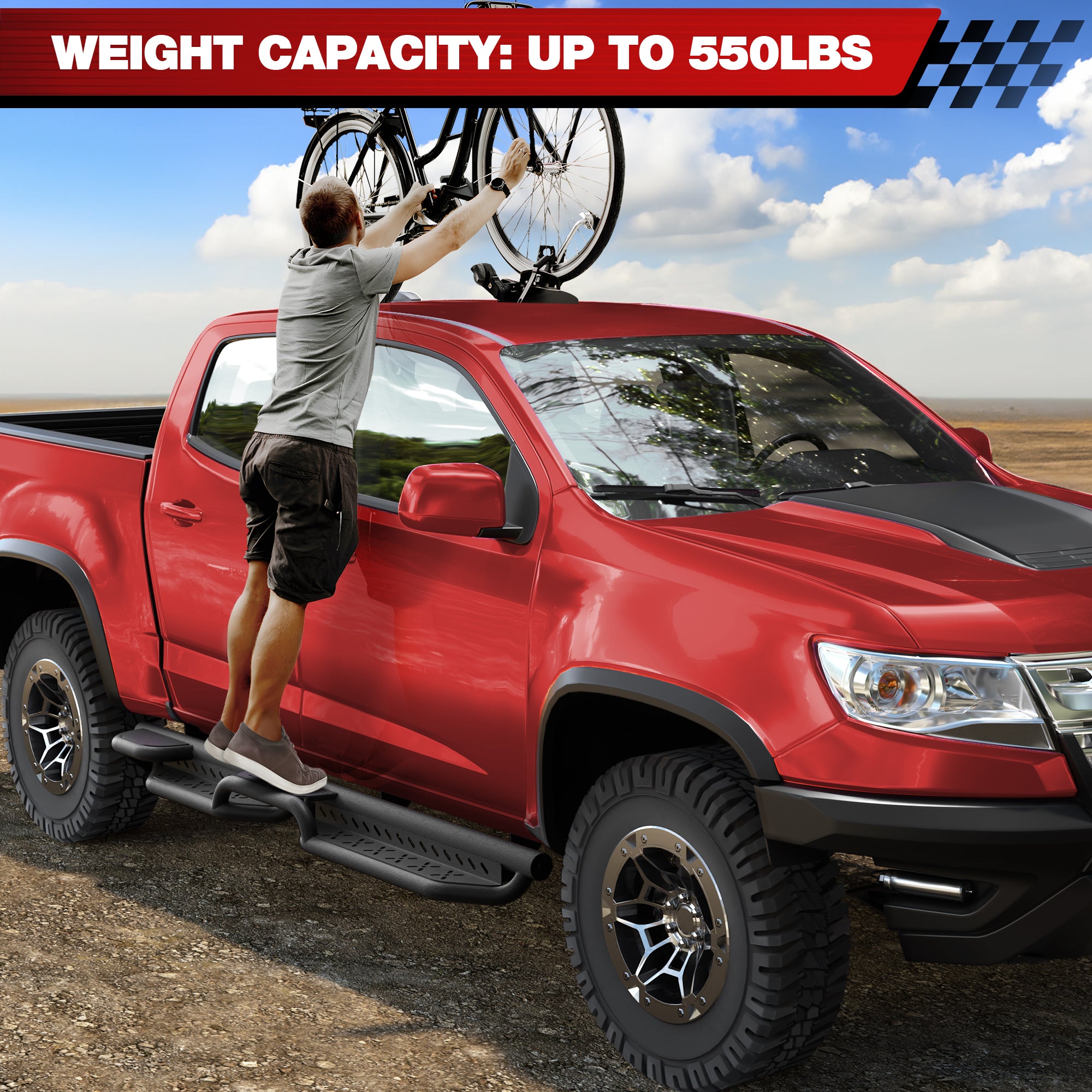 Running Boards Side Steps fits 2015-2025 Chevy Colorado/GMC Canyon Crew Cab, Heavy Duty Black Carbon Steel Nerf Bars No Drill Bolt-On