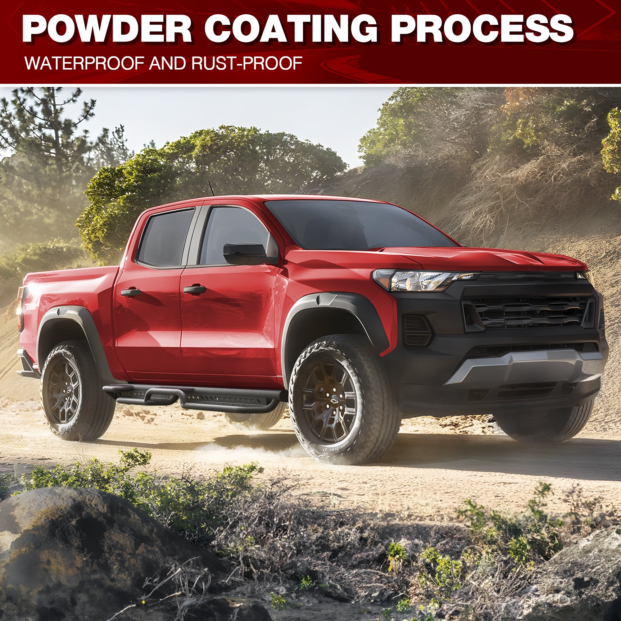 Running Boards Side Steps fits 2015-2025 Chevy Colorado/GMC Canyon Crew Cab, Heavy Duty Black Carbon Steel Nerf Bars No Drill Bolt-On
