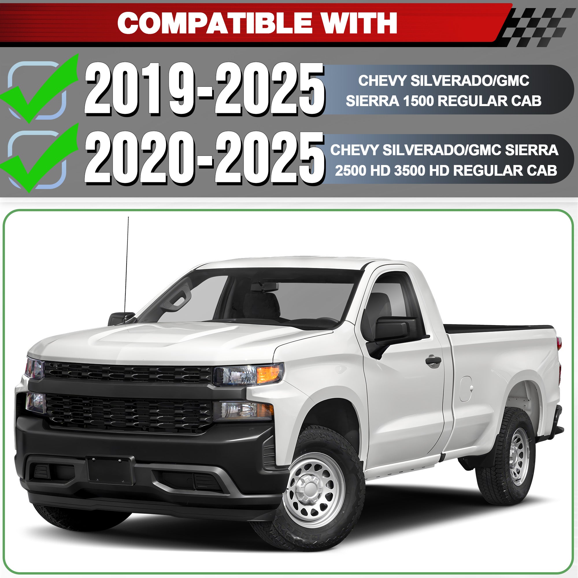 Running Boards Side Steps for 2019-2025 Chevy Silverado and GMC Sierra 1500, 2020-2025 Chevy Silverado and GMC Sierra 25003500 Regular Cab
