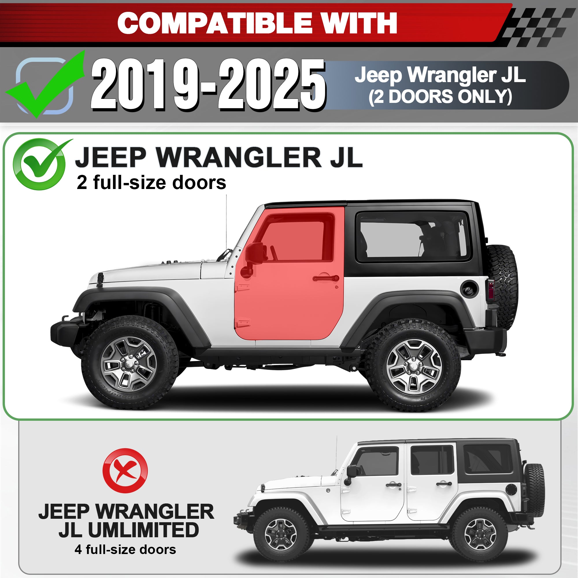 Running Boards Side Steps for 2019-2025 Jeep Wrangler JL Two Door 2 Door Only, Heavy Duty Off-Road