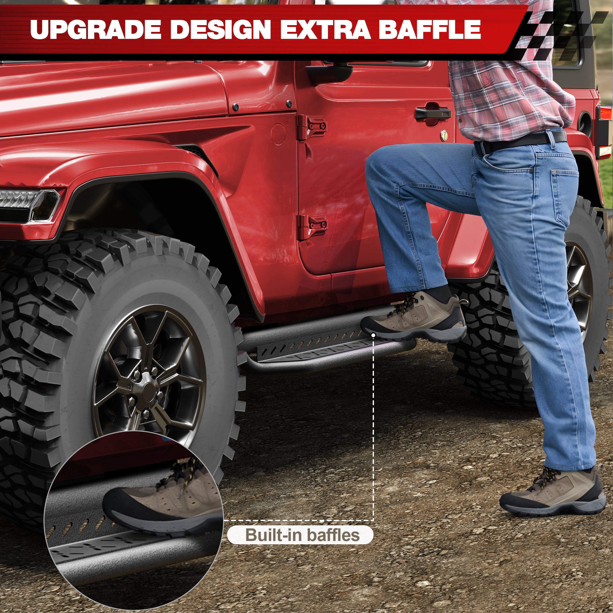 Running Boards Side Steps for 2019-2025 Jeep Wrangler JL Two Door 2 Door Only, Heavy Duty Off-Road