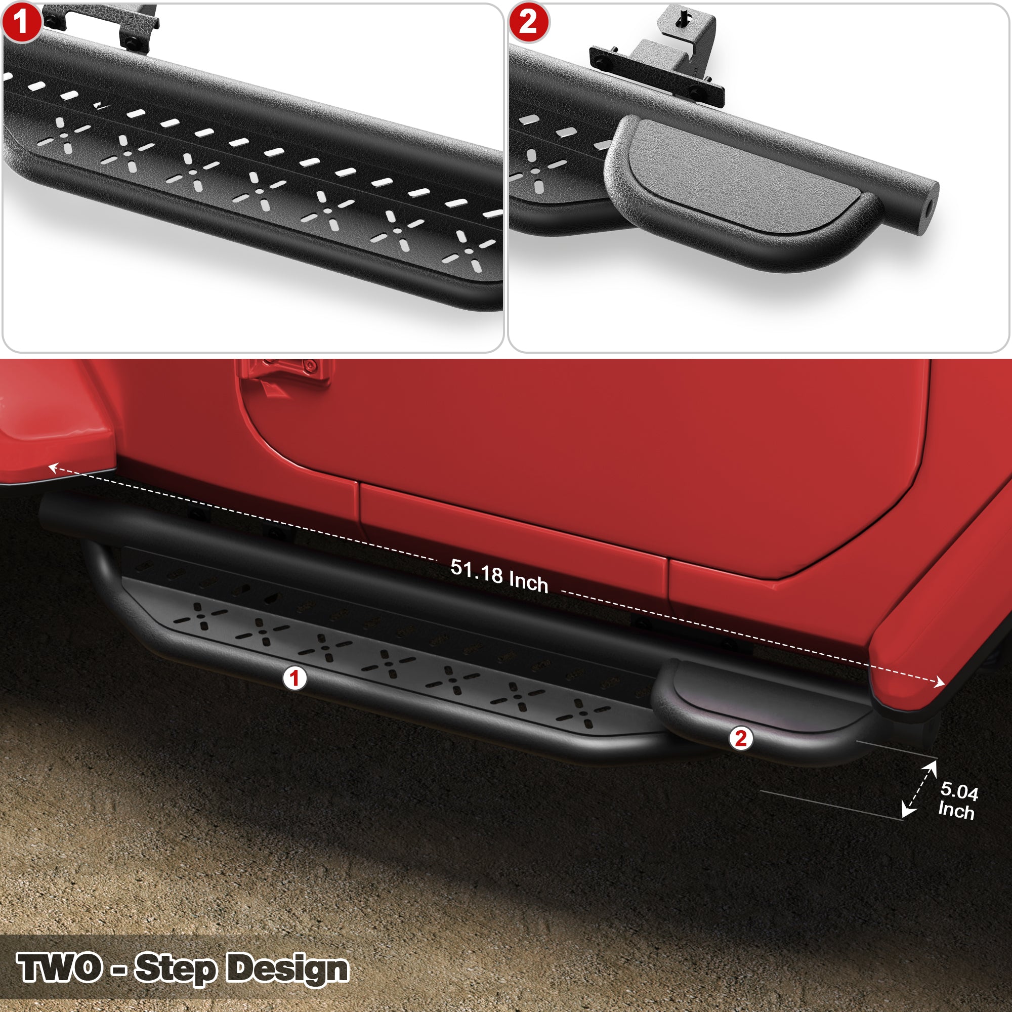 Running Boards Side Steps for 2019-2025 Jeep Wrangler JL Two Door 2 Door Only, Heavy Duty Off-Road