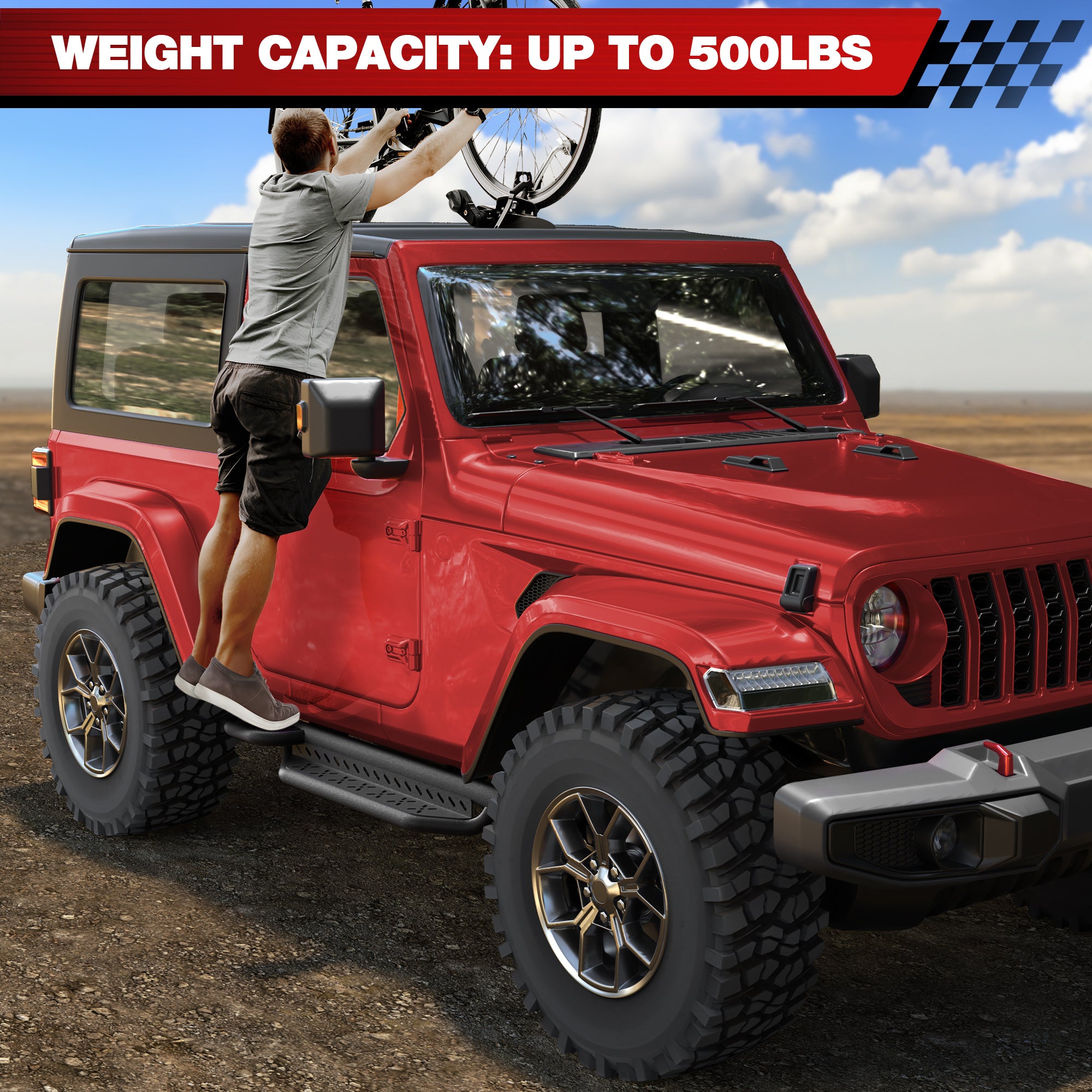 Running Boards Side Steps for 2019-2025 Jeep Wrangler JL Two Door 2 Door Only, Heavy Duty Off-Road