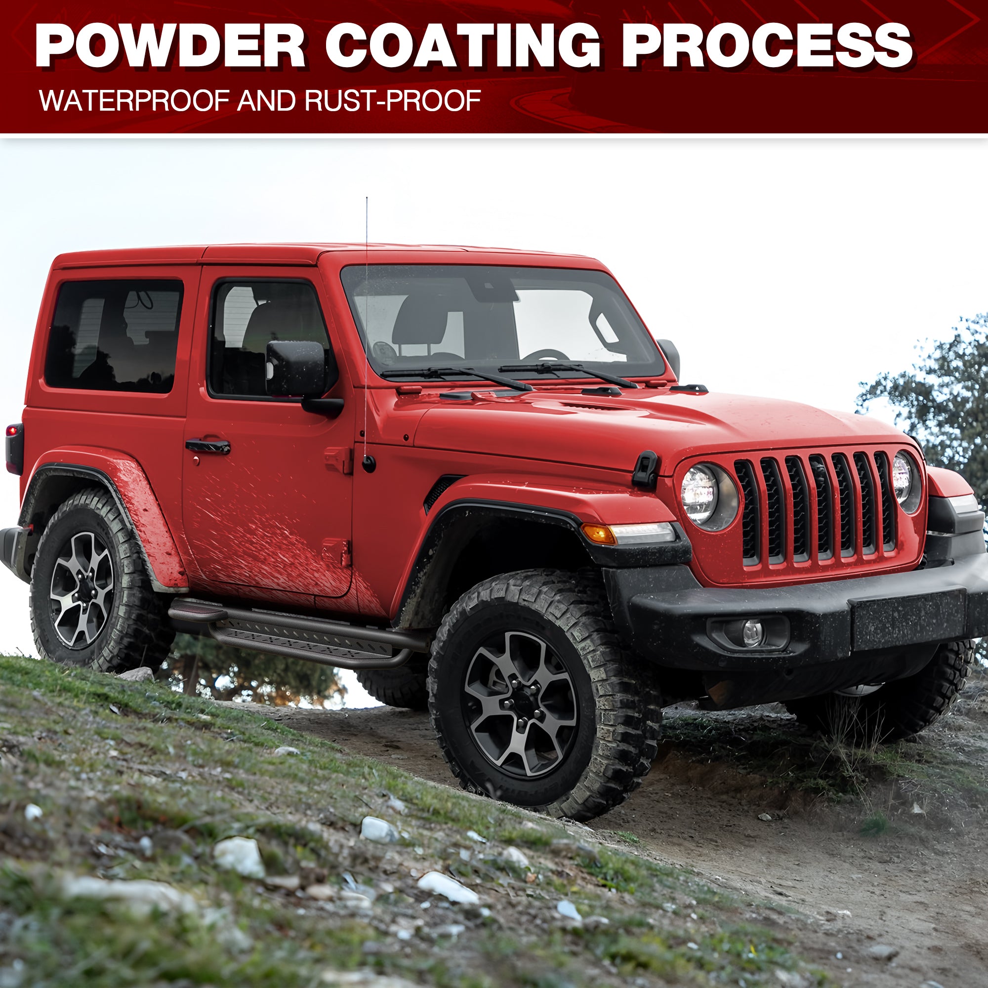 Running Boards Side Steps for 2019-2025 Jeep Wrangler JL Two Door 2 Door Only, Heavy Duty Off-Road