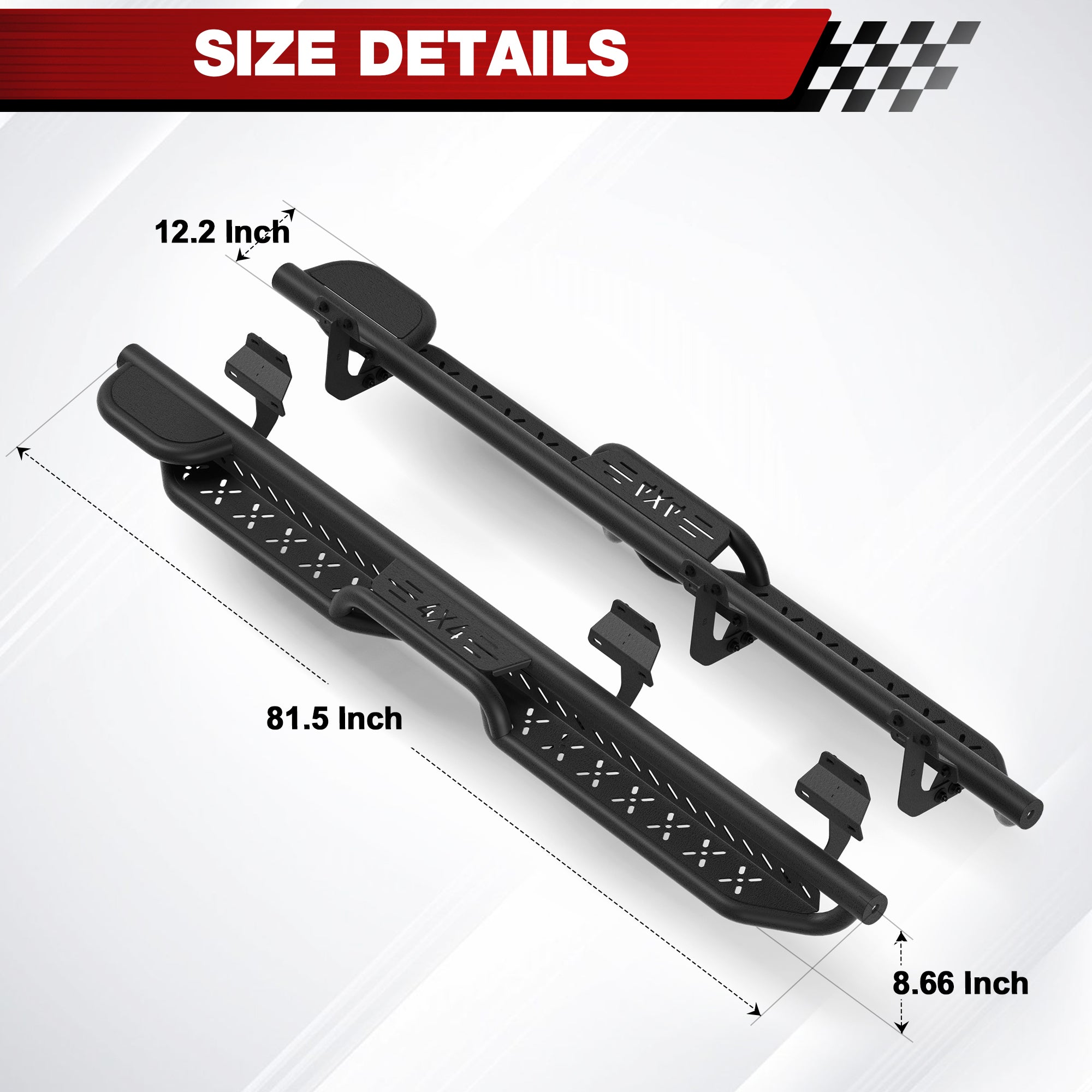 Running Boards for 2015-2025 Ford F150, 2017-2025 Ford F250F350 – Rust-Proof Carbon Steel  Side Steps, All-Weather Powder Coated Finish