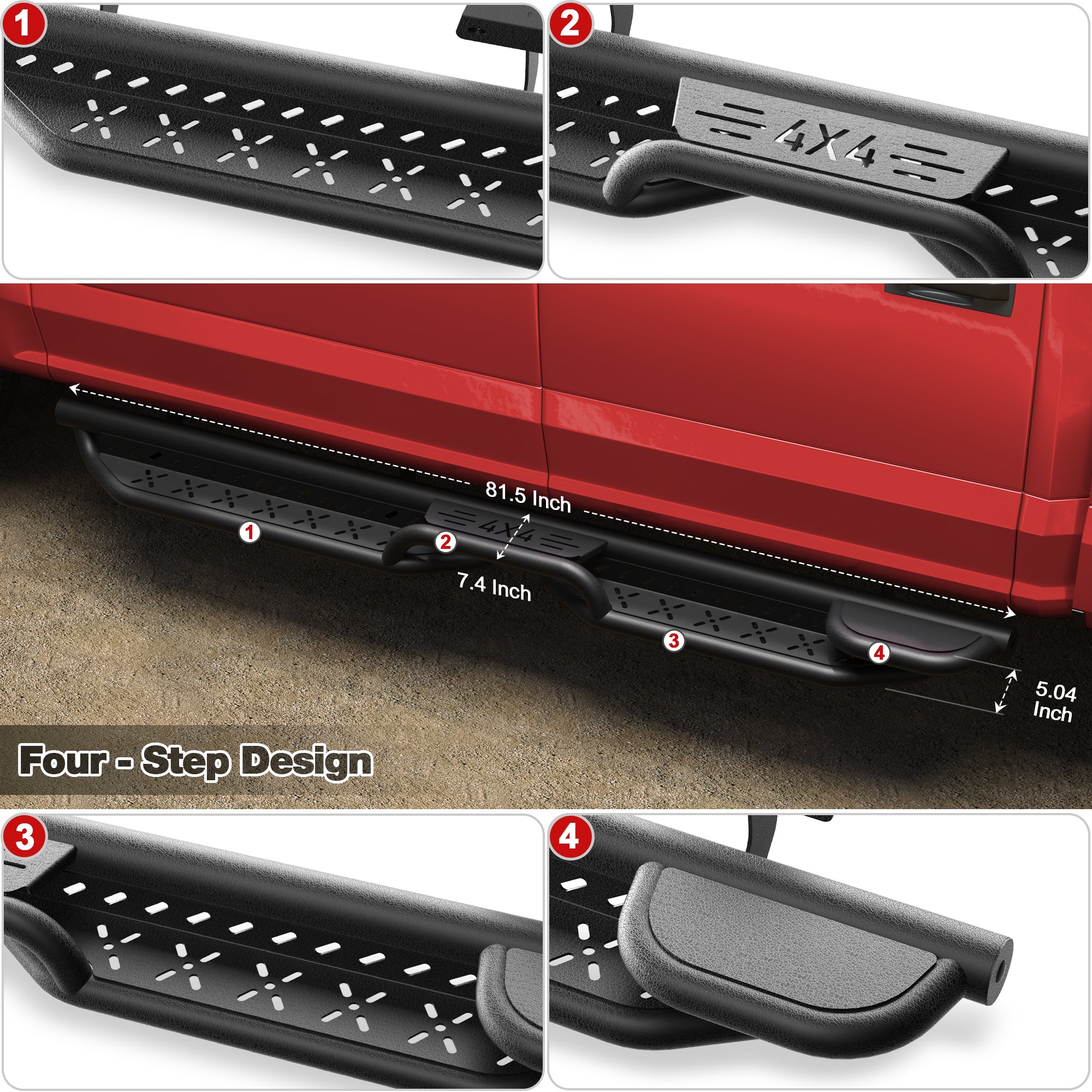 Running Boards for 2015-2025 Ford F150, 2017-2025 Ford F250F350 – Rust-Proof Carbon Steel  Side Steps, All-Weather Powder Coated Finish