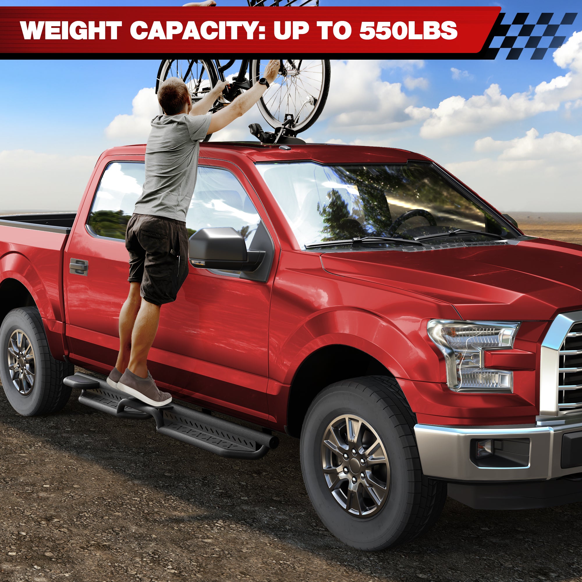 Running Boards for 2015-2025 Ford F150, 2017-2025 Ford F250F350 – Rust-Proof Carbon Steel  Side Steps, All-Weather Powder Coated Finish