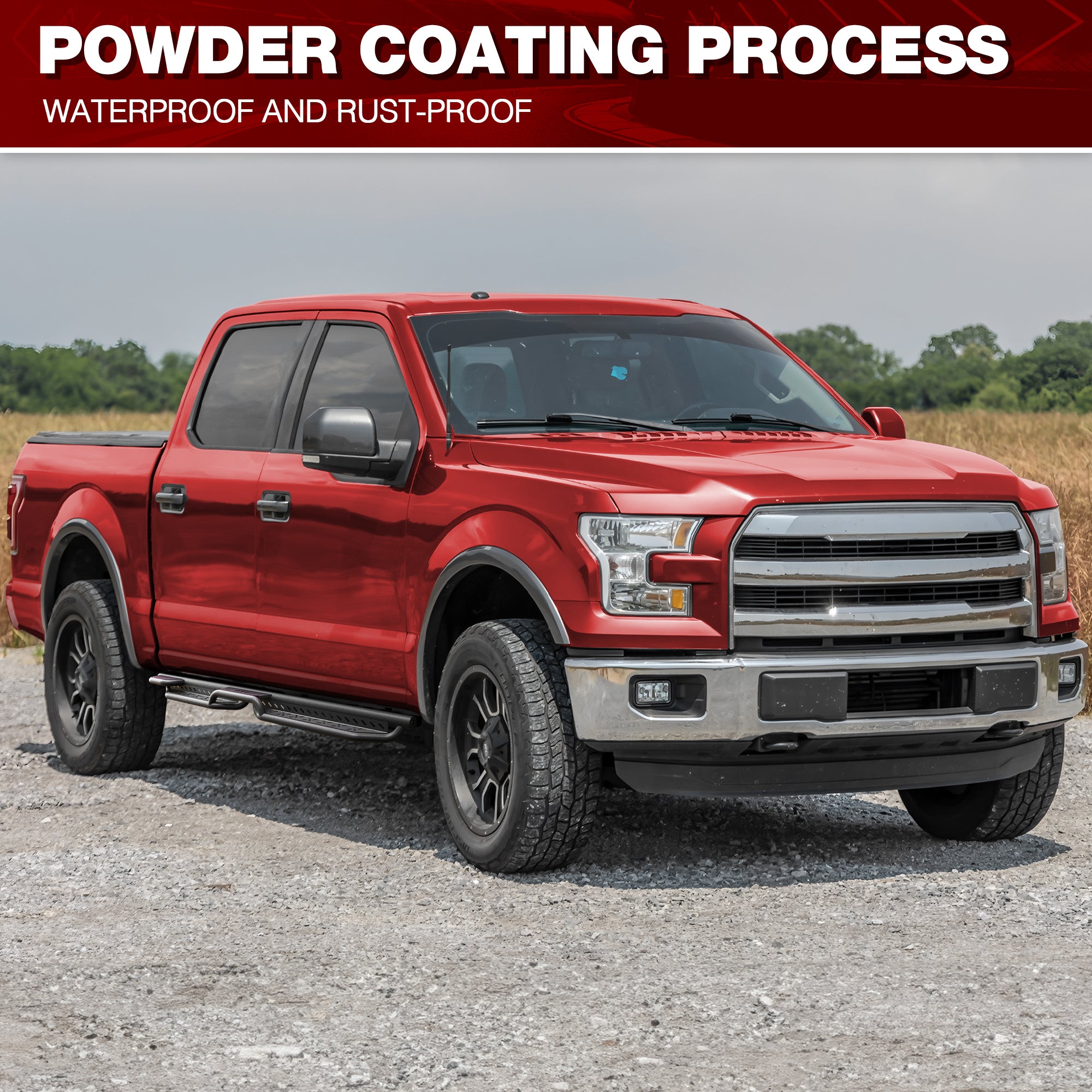 Running Boards for 2015-2025 Ford F150, 2017-2025 Ford F250F350 – Rust-Proof Carbon Steel  Side Steps, All-Weather Powder Coated Finish